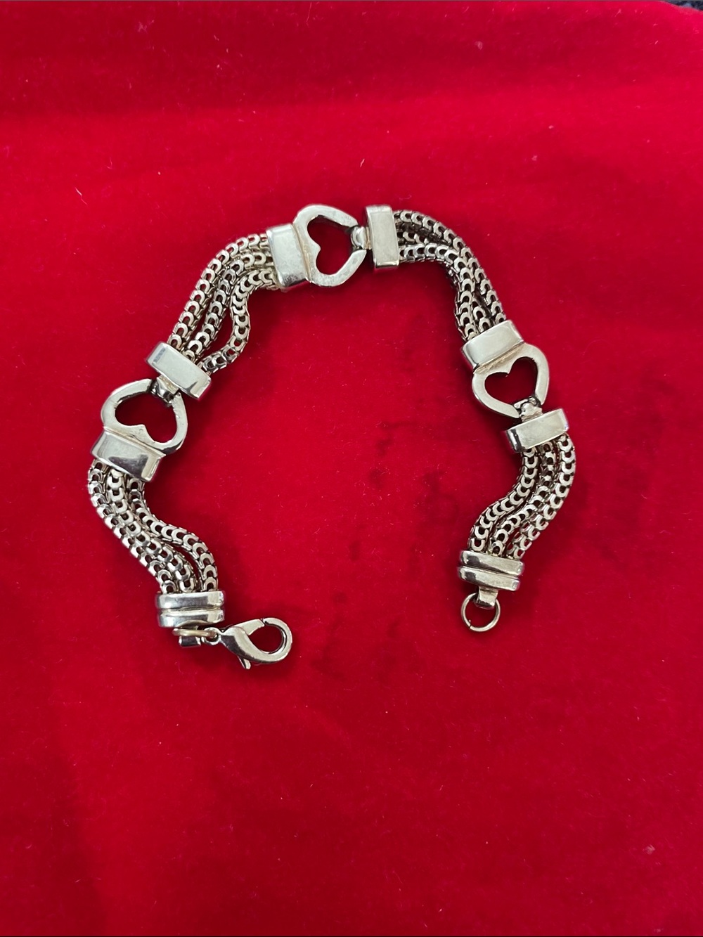 Silver-Tone Heart Link Multi-Strand Bracelet